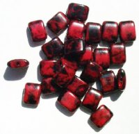 25 8x11x5mm Opaque Black & Red Marble Tablet Pillow Beads